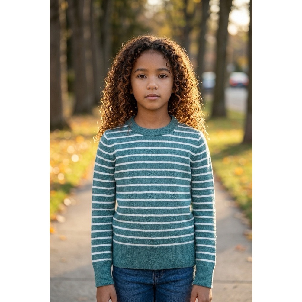 Crewcuts J.Crew Kids Cashmere Striped Sweater Teal Blue White Size L 10/11